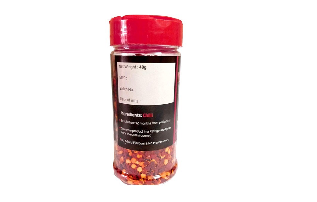 Mirchillion Premium Red Chilli Flakes    Plastic Bottle  40 grams